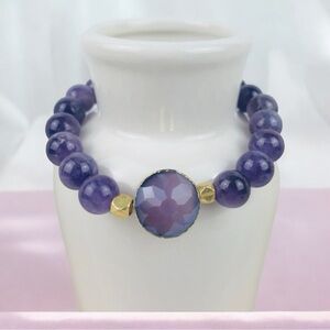 Womens Amethyst Purple Gemstone Beaded Bracelet